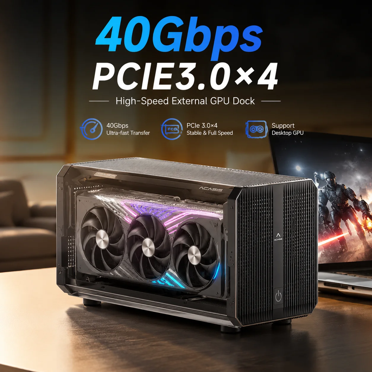 Thunderbolt 4 External Gpu Enclosure - Acasis 40Gbps eGPU-Gehäuse mit 24-Pin-Stromschalter, Thunderbolt